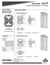 Folha de especificações metálicas Wilden PS1520 / 1530 (WIL-11520-T)